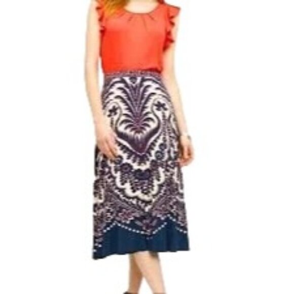 Plenty By Tracy Reese Midi Skirt Floral Print Stretchy Soft Size L - Picture 1 of 9